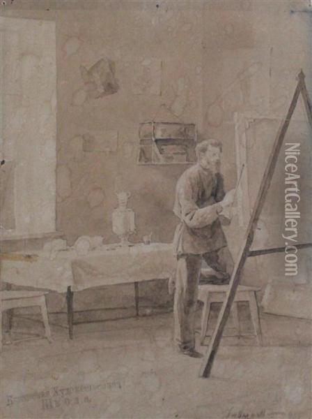 Artist In His Studio Oil Painting - Ivan Grigor'Evic Davydov