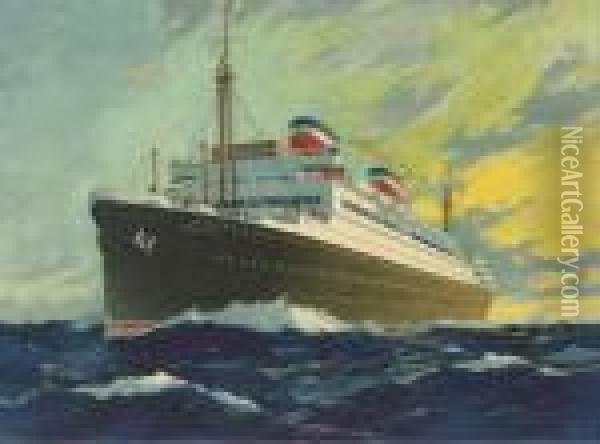 The S.s. Washington At Sea Oil Painting - Worden G. Wood