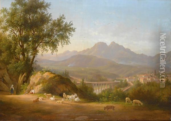 A View Of Cava Dei Tirreni Near Salerno, Italy Oil Painting - Abraham Alexandre Teerlink