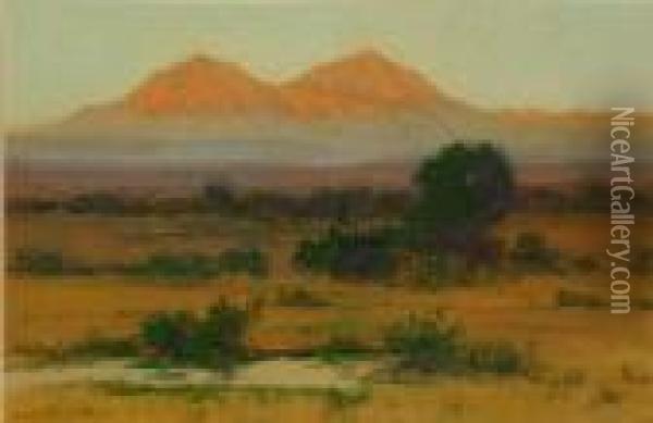 The Spanish Peaks Colorado, Sunrise Light, From The Valley Ofcucharas Oil Painting - Charles Partridge Adams