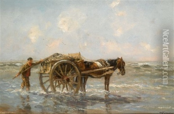 A Shell Fisher In The Breakers Oil Painting - Willem George Frederik Jansen