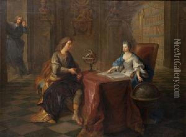 Nicolas De Malezieu Enseignant L'astronomie A La Duchesse Dumaine Oil Painting - Francois de Troy