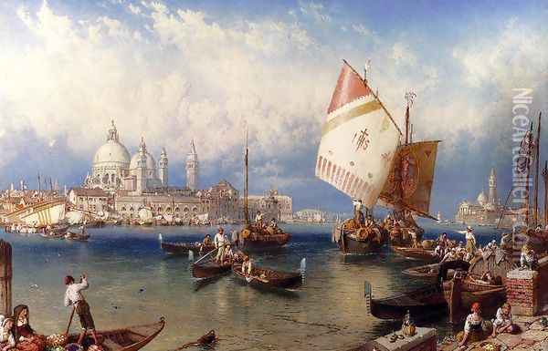 A Market Day On The Giudecca, Venice Oil Painting - Myles Birket Foster