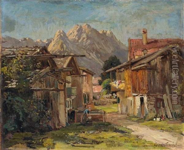 Garmisch Mit Blick Auf Das Wettersteingebirge Oil Painting - Clemens Fraenkel