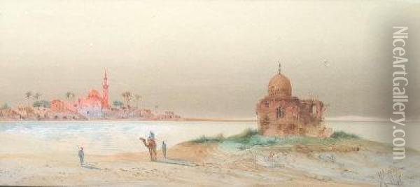 Arab Travellers On The Banks Of The Nile Oil Painting - Henry Stanton Lynton