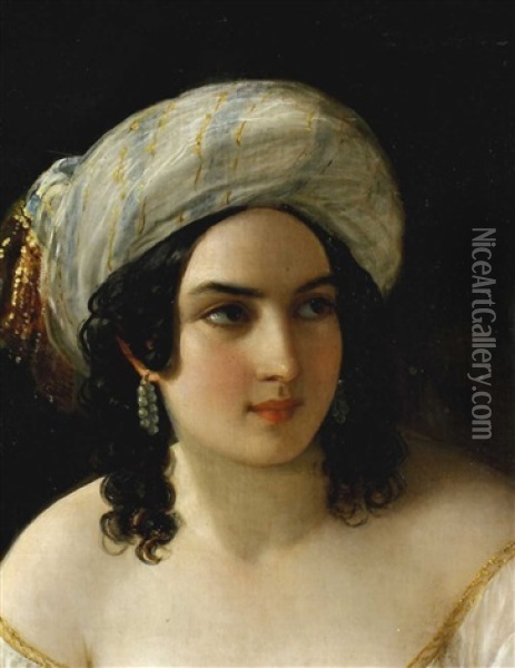 Junge Frau Mit Turban (odalisque) Oil Painting - Natale Schiavoni