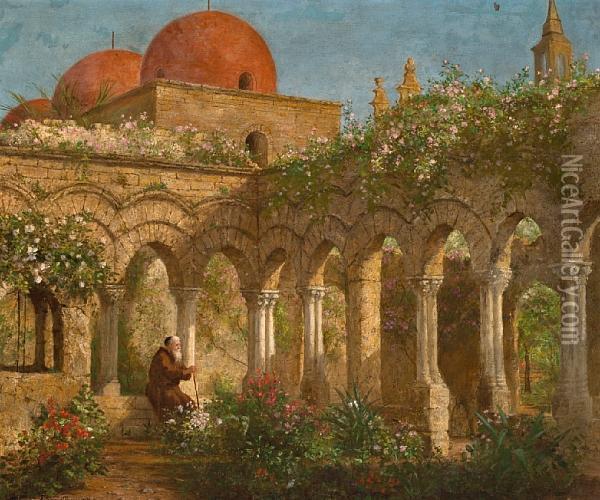Cloister In Palermo Oil Painting - Enoch Wood Perry