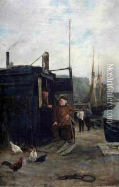 Fishermen On The Quayside Oil Painting - William Oliver