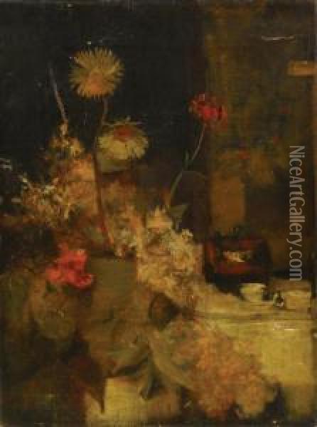 Floral Still Life Oil Painting - William Merritt Chase