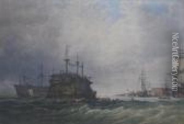 Hulks Off Portsmouth Oil Painting - William Clarkson Stanfield