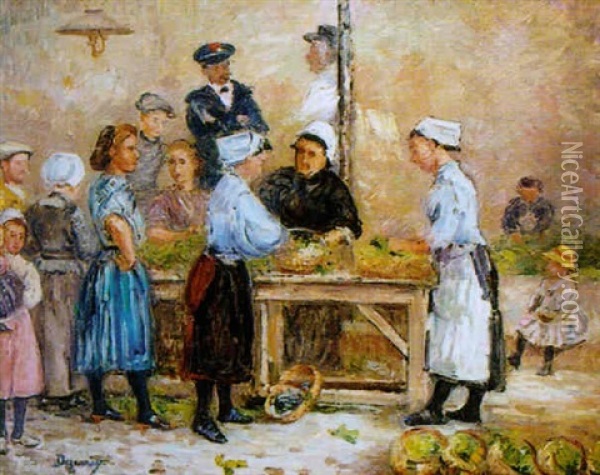 Jour De Marche Au Croisic Oil Painting - Emile Alfred Dezaunay