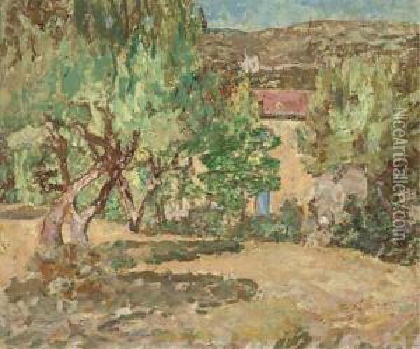 A Mediterranean Garden; And Sunlit Trees Oil Painting - Madge Oliver
