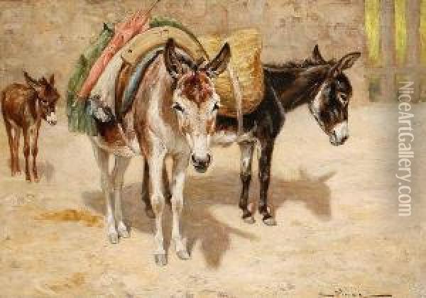 Donkeys Oil Painting - Auguste Vimar