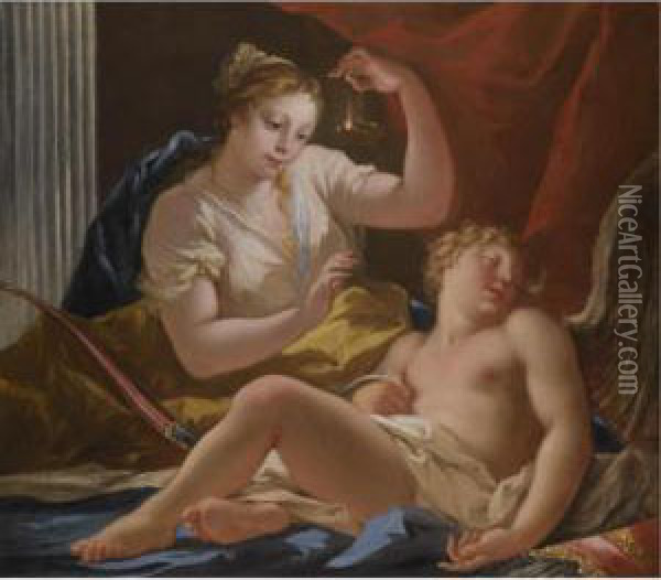 Cupid And Psyche Oil Painting - Giovanni Antonio Pellegrini