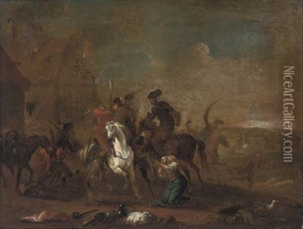 A Cavalry Pillage Oil Painting - Georg Philipp Rugendas the Elder