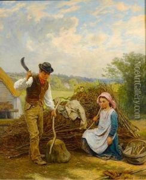 Helping A Neighbour Oil Painting - James Clarke Waite