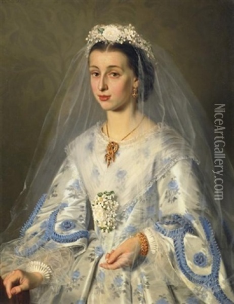 Portrat Der Meta Meese (1840-1920) Im Brautgewand Oil Painting - Hendrik Veldhuyzen