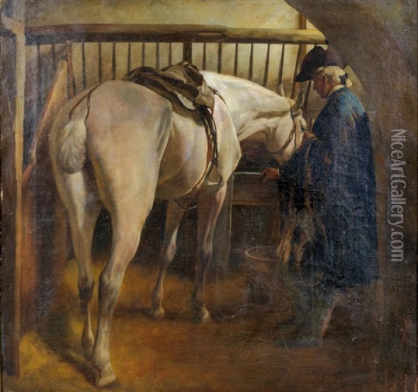 Im Pferdestall Oil Painting - Alfred von Schroetter