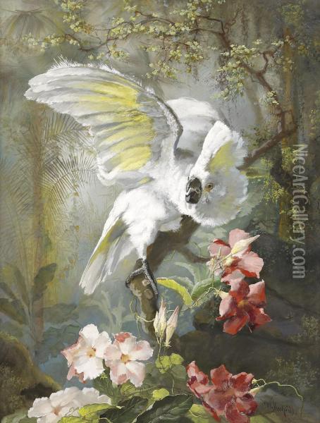 Papegojor Oil Painting - William Mussil