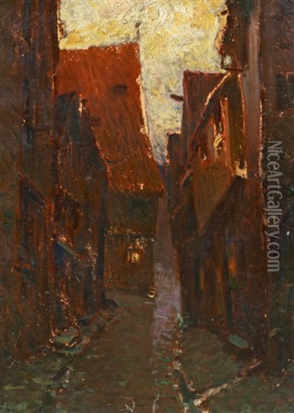 Dorfgasse In Wertheim Oil Painting - Pius Ferdinand Messerschmitt
