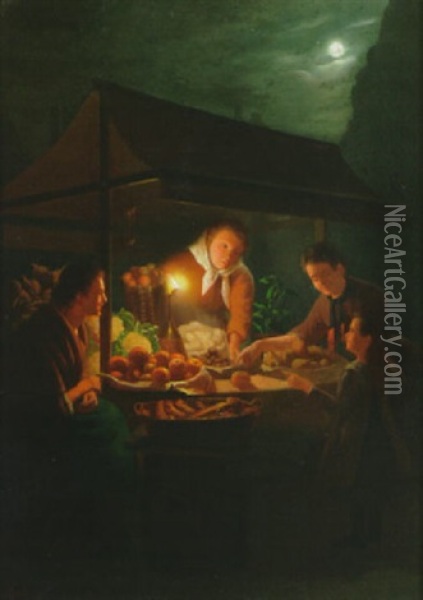 The Evening Market Oil Painting - Johannes Rosierse