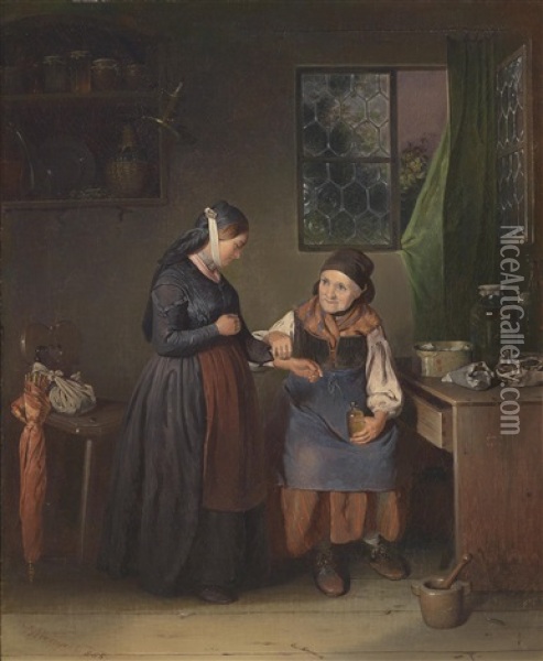 Beim Krauterweiblein Oil Painting - Johann Baptist Wengler