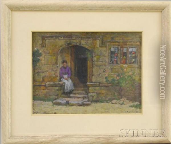 Portrait Of A Woman Seated By Steps Oil Painting - Sydney Richmond Burleigh