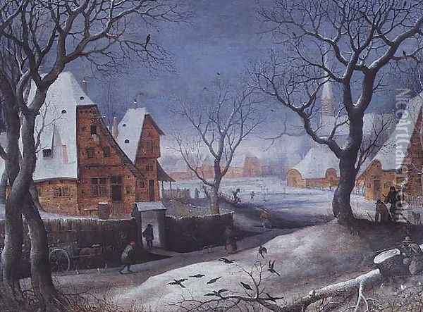 Winter Landscape with Fowlers Oil Painting - Adriaen van Stalbempt