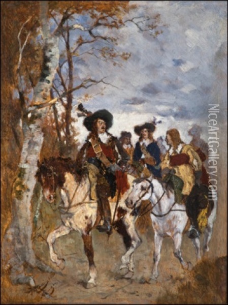 Ratsastajia (horsemen) Oil Painting - Friedrich von Puteani