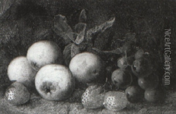 Still Life With Apples, Strawberries And Grapes Oil Painting - George Clare