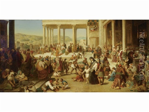 Scene Before The Temple In Jerusalem Oil Painting - Eugene Delacroix