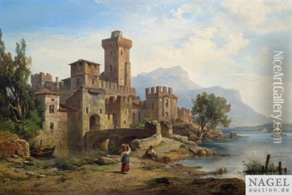 Die Burg Der Scaliger Auf Sirmione Oil Painting - Albert Emil Kirchner