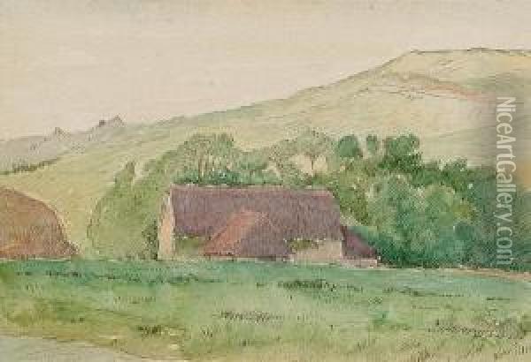 Landscape With Farm Buildings Oil Painting - Emile Jean Renie
