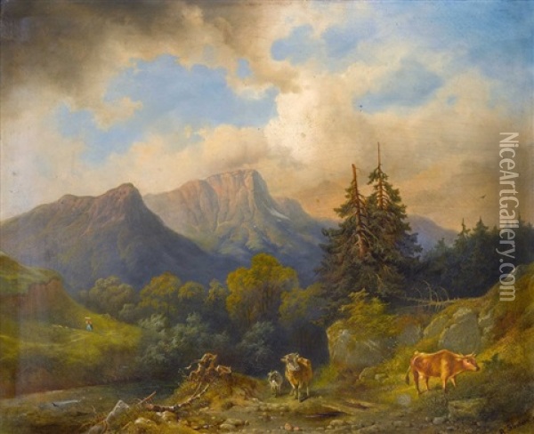 Weidende Kuhe Auf Der Alp Oil Painting - Rudolph Swoboda the Elder