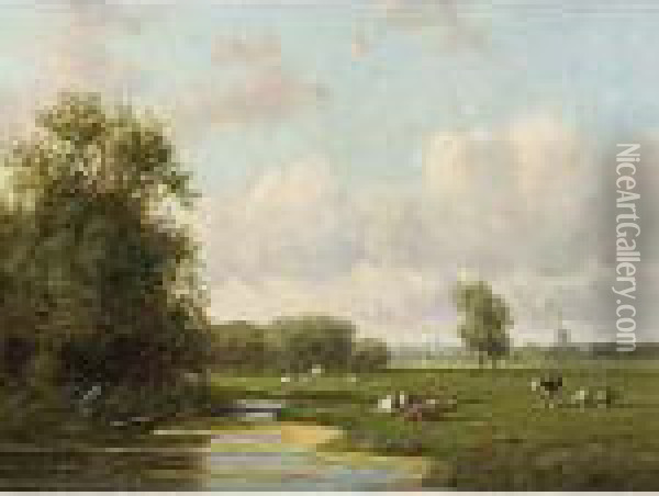 Cows In A Dutch Polder Landscape Oil Painting - Willem Vester