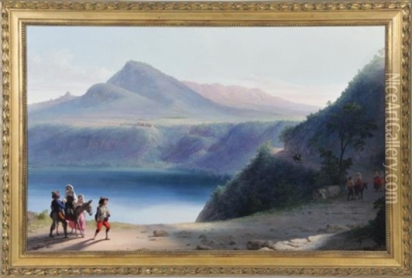 Lake Of Albano, Pilgrims To The Madonna Del Tufo On Assumption Day Oil Painting - John Gadsby Chapman