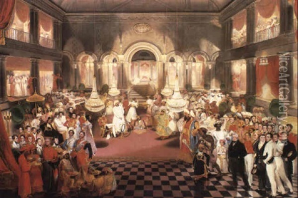 The Reception Of Lord Amherst By Rup Lal Mallick Oil Painting - William Henry Florio Hutchinson