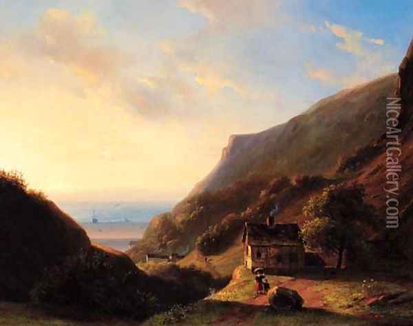 A coastal landscape at sunset Oil Painting - Nicholas Jan Roosenboom