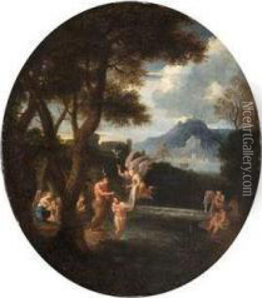 Die Taufe Christi Oil Painting - Cirlce Of Filippo Lauri