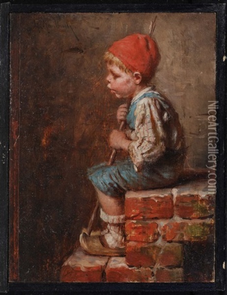 Seated Farm Boy Oil Painting - Hermann Kaulbach