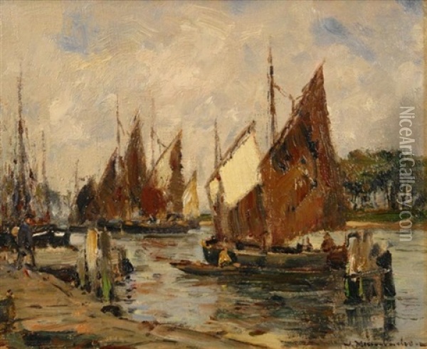 Segelboote Am Kai Oil Painting - Wilhelm Hambuechen