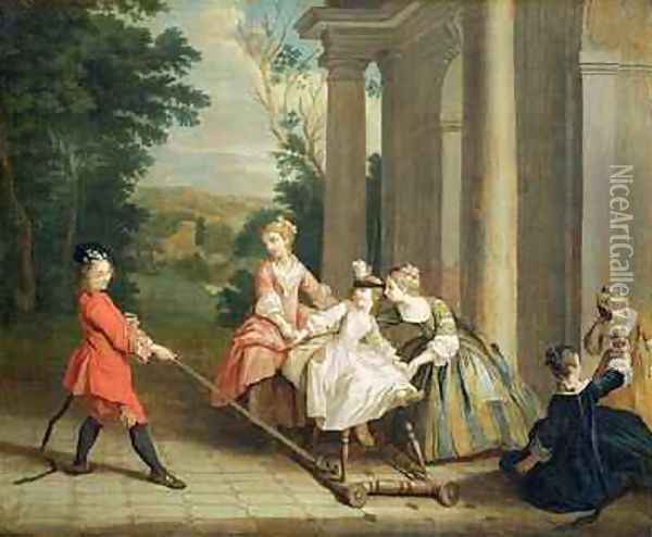 Children Playing with a Hobby Horse 1741-47 Oil Painting - Joseph Francis Nollekens