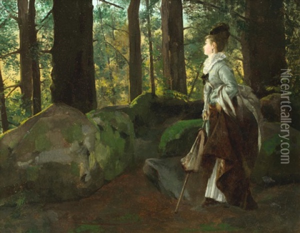 A Walk In The Woods Oil Painting - Louis Robert Carrier-Belleuse