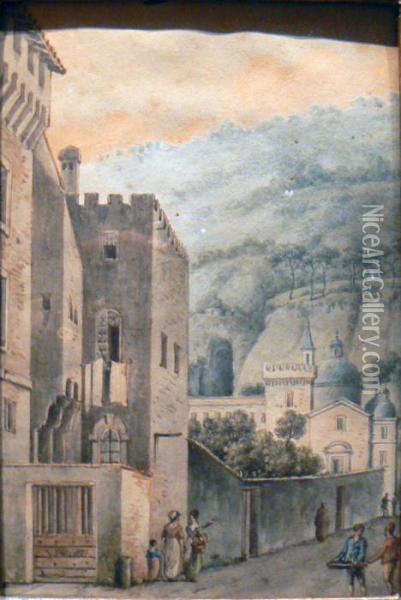 Vue Animee De La Montagne De Sion, Du Mont Des Oliviers, A Jerusalem Oil Painting - Victor-Jean Nicolle