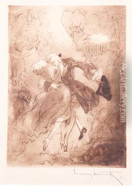 Garden Kiss From La Nuit Et Le Moment Byclaude Prosper Jolyot De Crebillon Oil Painting - Louis Icart