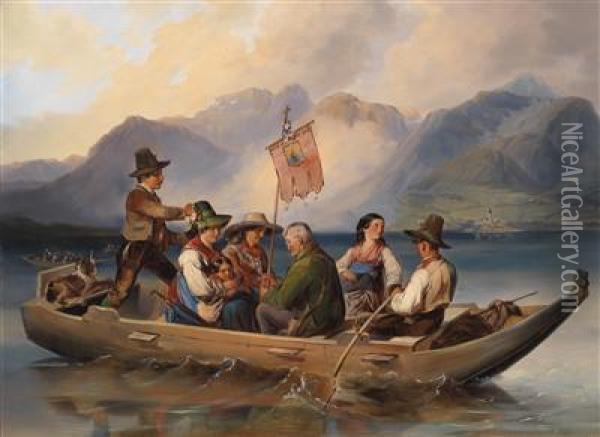 Crossing Wolfgangsee Oil Painting - Johann Matthias Ranftl