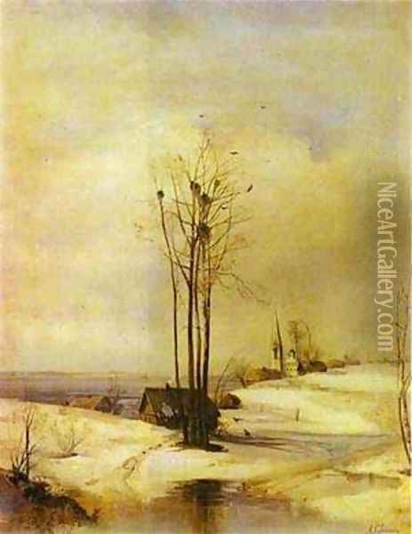 Early Spring Thaw 1880s Oil Painting - Alexei Kondratyevich Savrasov