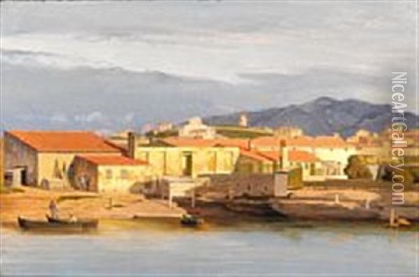 From A Port By The Mediterranean Sea In The Neighborhood Of Marseille Oil Painting - Carl Dahl