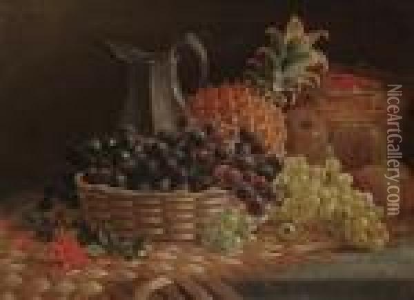 Still Life Of Fruit And A Pewter Jug Oil Painting - Charles Thomas Bale