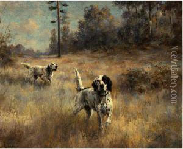 A Pair Of English Setters In The Field Oil Painting - Percival Leonard Rosseau